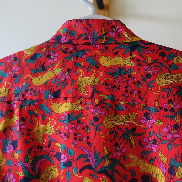 J. Crew #AE627 Collection Silk Twill Button Up Jungle Cat Print Shirt 0 2 XS - Picture 12 of 16